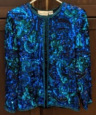 NWT Vintage Laurence Kazar Beaded Sequin Jacket Blue Turquoise - S