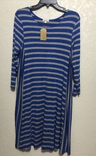 NWT Fanfare Long Sleeve Dress Women’s Blue Gray Striped Size L