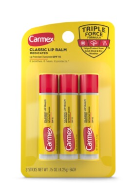 Carmex Medicated Lip Balm Sticks, Lip Moisturizer for Dry Lips - 3 Count