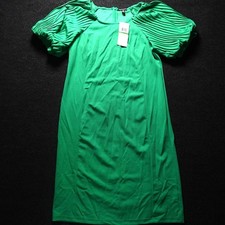 Nina Leonard Sheath Dress Pleated Puff Sleeve Womens L Kelly Green