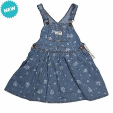 Osh Kosh Bgosh NWT Girls Floral 4T Jean Dress Bibs Denim Overalls Spring Summer