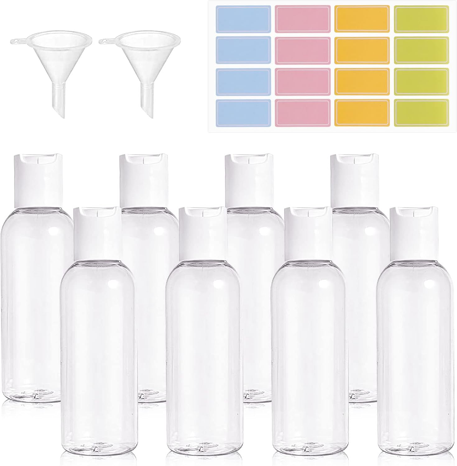 100ml Travel Bottles Set 8pcs Refillable Toiletry Containers w Funnels & Labels