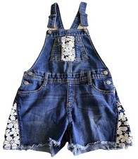 Jordache Girls Denim Overalls Shorts Lace Trim Jean Shortalls L 10-12 fast ship