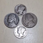 2 Silver Mercury Dimes & 2 War nickel lot. Circulated condition #001