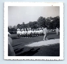 Old Vintage Square Photo MEN MARCHING BAND ON FIELD SNAPSHOT PHOTOGRAPH