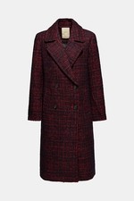 Esprit Mantel Gr.M Klassiscger Lang Modern Karo Bouclé Rot-Schwarz