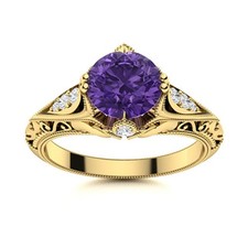 925 Silver Round Amethyst Stone Prong Solitaire with Accents Daughter Ring