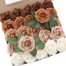Artificial Flowers 25pcs Real Looking Earth Tones Ombre Colors Foam Fake Rose...