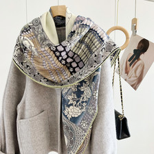 70 Cashmere 30 Silk Wrap Scarf purple Totem Print Double Face Print Shawl 53''