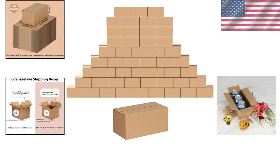 Lightweight 50 Pack of 8x4x4 Small Shipping Boxes - Easy Assembly & Eco-Friendly - Image 2 of 4
