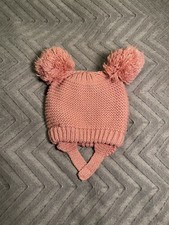 Infant Girls 2 Pons Winter Beanie Pink Size 0-6 Months