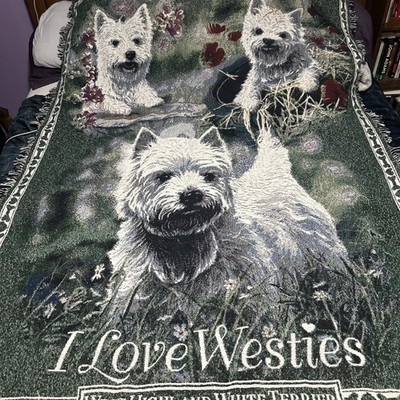 Danbury Mint - I Love Westies - Woven Tapestry Throw Blanket Dogs Puppy 62x70