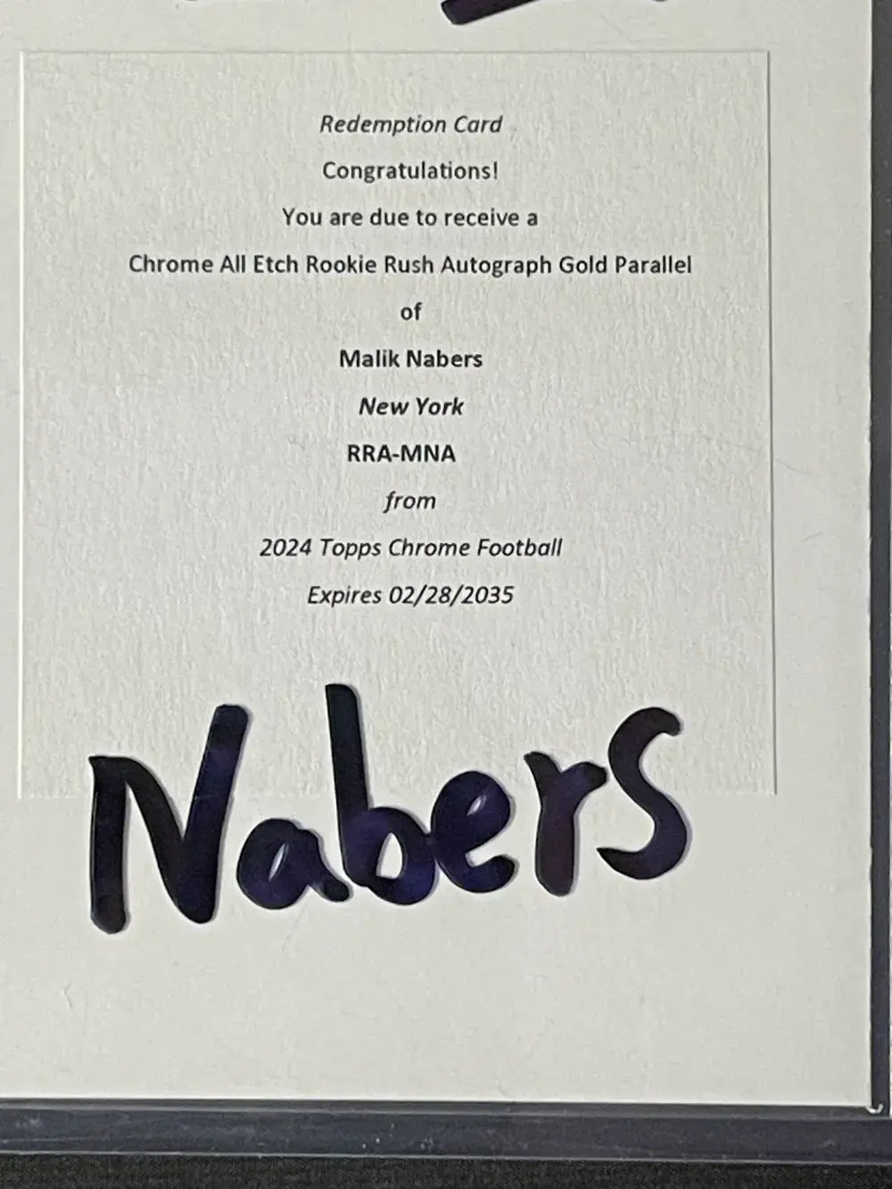 Malik Nabers Topps Chrome All-Etch Rookie Rush Autographs #RRAMNA Gold Refractor
