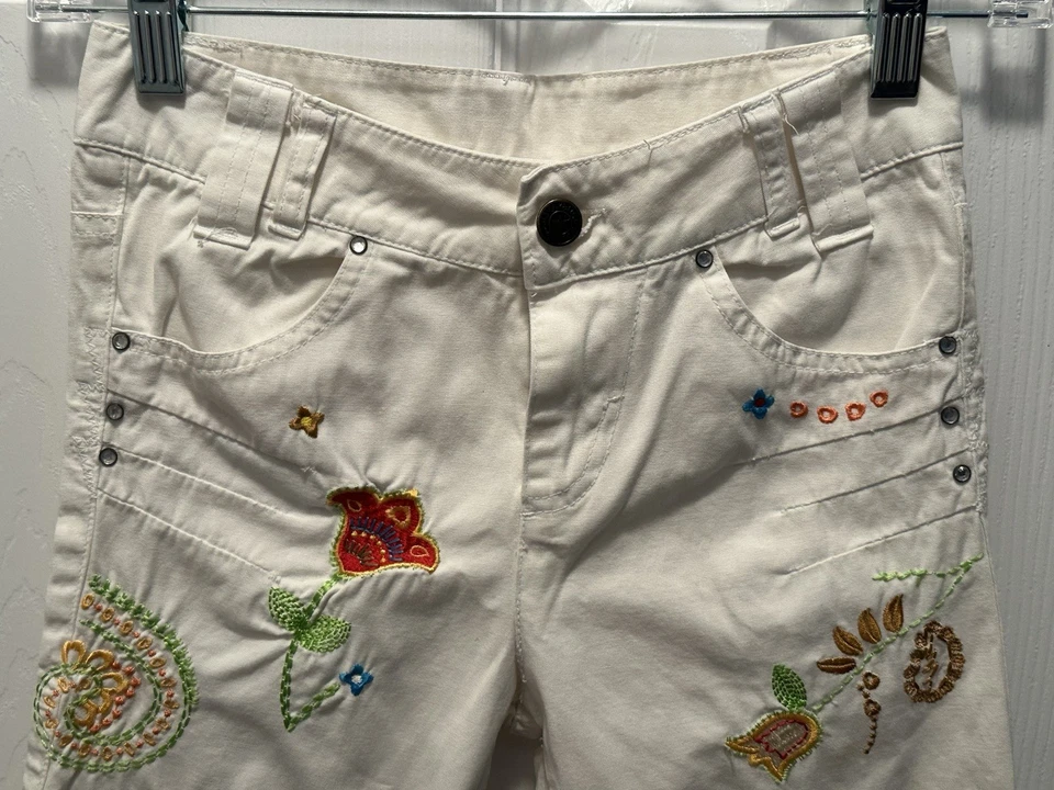 Брюки-капри для девочек 90-х Mary Kate And Ashley белые с вышивкой размер 8 - Изображение 2 из 4