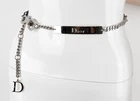 Christian Dior 85 cm John Galliano Silver Metal Black Leather Crystal Chain Belt