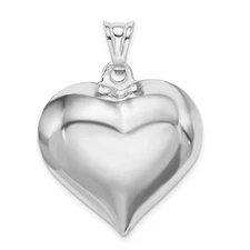 Sterling Silver Rhodium-plated Puffed Heart Pendant Perfect Gift for Her
