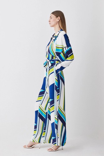 Karen Millen Bold Stripe Collared Batwing Jumpsuit Sz 20 BNWoT