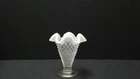Fenton French opalescent ruffle collar 4" hobnail vase
