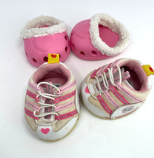 2 Build a Bear Skechers Sneakers Shoes Pink White Striped & Fur Trim Croc Style