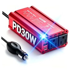 2026 Upgraded 400W Peak Clipped Sine Wave Car Power Inverter DC 12V Red-400
