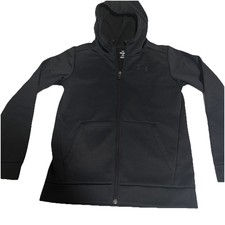 Under Armour Boys' Full Zip Hooded Jacket Size YLG fleece Lined Black Nwt