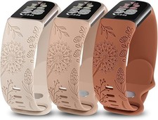 3 Packs Fitbit Band Floral Engraved Band Fitbit Charge 6/5 Straps for Women