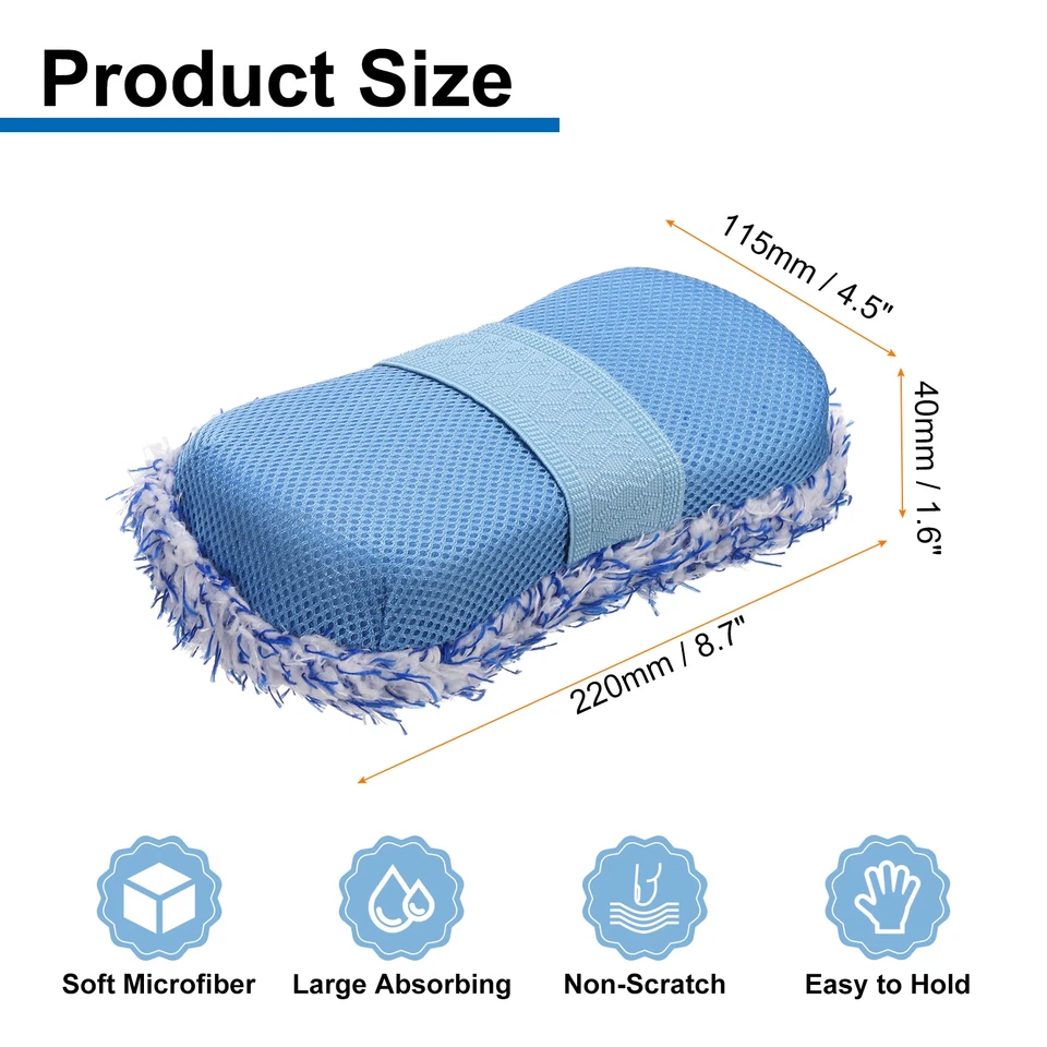 2pcs Microfiber Car Wash Sponge 8.7"x4.5" Non-Scratch Foam Applicator Pads Blue Foto 2 de 4