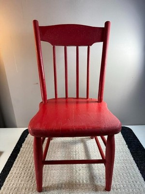 Vintage Wooden Child's Red Chair Solid Needs some loving. Plant Stand Home Decor