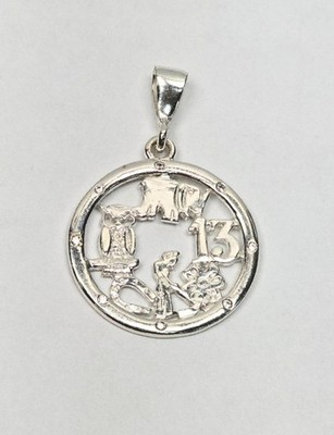 925 Sterling Silver Medal Round Pendant CZ Lucky Charm Medalla de la Suerte
