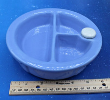 Vintage Ceramic Baby Food Warmer Blue Divided Dish with cork stopper 696 nice 