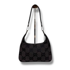 GUCCI GG Canvas One Shoulder Bag Black Leather Crossbody Authentic Vintage