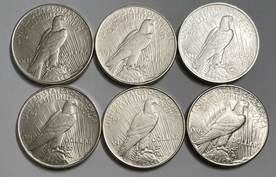 Peace Dollars 1921-1935 Lot of 5 Uncirculated 90% Sil ver Coin Mixed Year US - Image 3 of 3