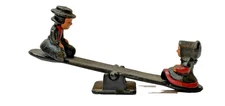 Vtg Cast Iron Amish Boy and Girl on Teeter Totter Toy Seesaw Hand Painted