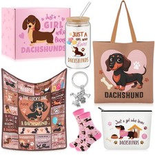 6 Pcs Dachshund Themed Gifts for Women Christmas Canvas Tote Bag Makeup Bag P...