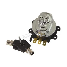 V-Factor Chrome Skull Fatbob Round Key Ignition Switch - 15017