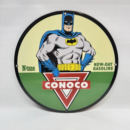Conoco - Vintage Porcelain Batman N-tane Sign - Gas & Oil Pump Plate