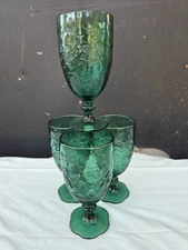 Princess House Fantasia Emerald Green Iced Tea Water Goblets Glasses Set of 4