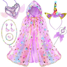 Princess Dress up for Girls,Unicorn Light up Princess Cape Set,Light