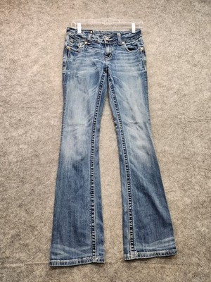 Miss Me Womens Low-Rise Bootleg Jeans Distressed Medium Wash Blue Denim Sz 27x33
