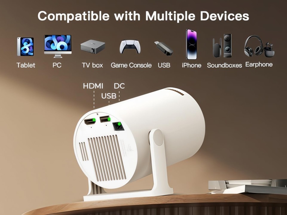 Projector Keystone Wi-Fi 6 Mini Projector, Bluetooth 5.4, 1080P 4K Support, Auto Keystone ...
