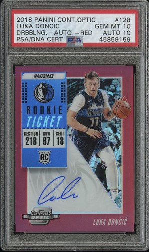 2018 PANINI CONT. OPTIC LUKA DONCIC DRIBBLING AUTO-RED PSA 10 AUTO 10