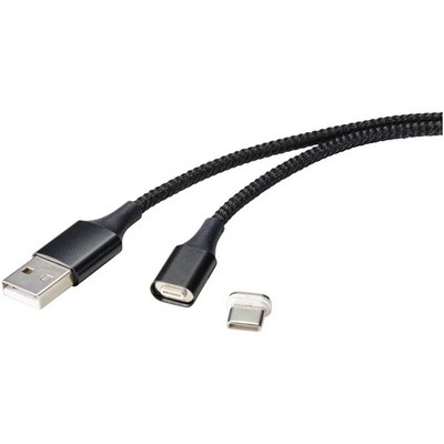 Renkforce RF-4746076 USB-A TO USB-C Cable Black Magnetic 1m