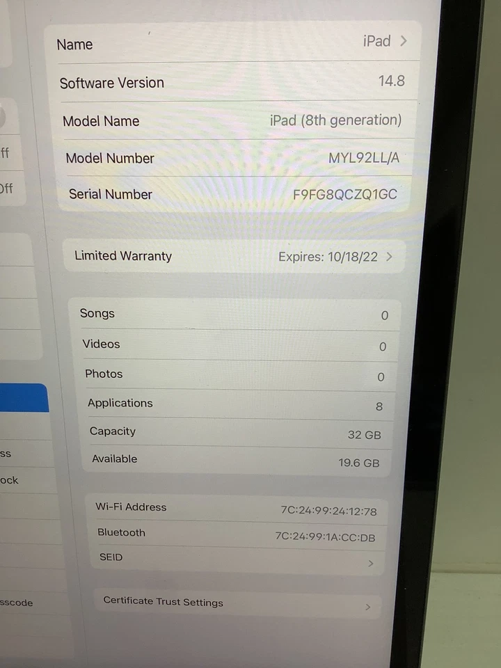 Apple iPad (8th Gen ) A2197 32 GB, Wi-Fi, 10.2 in - Black *with Box* *NO PSU* - Image 2 of 3