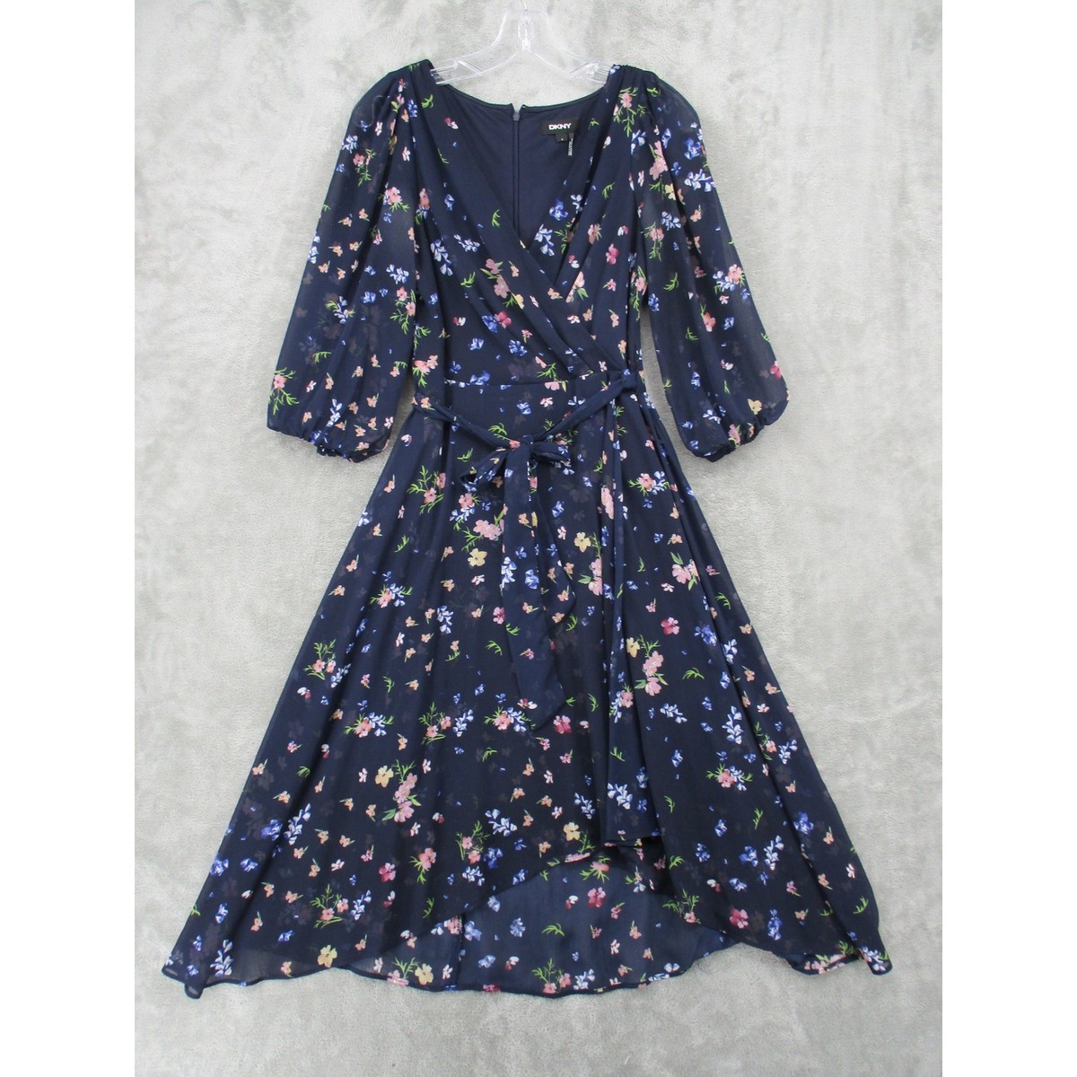 DKNY Dress Womens 4 Sheer Overlay Belted Midi Boho Modest Wedding Navy Blue | eBay DKNY Dress Womens 4 Sheer Overlay Belted Midi Boho Modest Wedding Navy Blue | eBay
