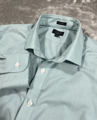 J Crew Men's sz 16-33 (L) Classic Solid Teal Cotton Blend Dress Shirt