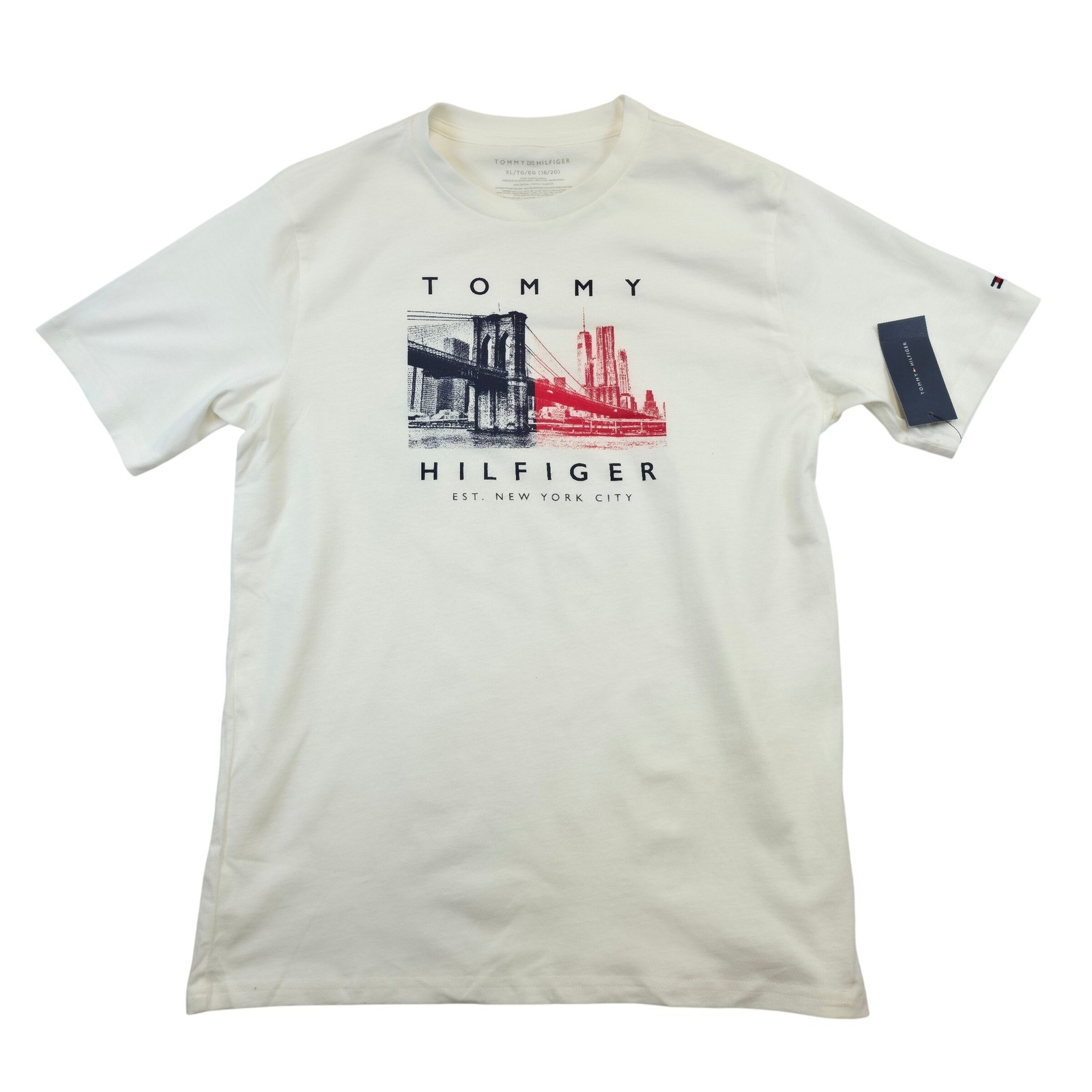 Tommy Hilfiger Boys XL 18/20 NYC Graphic T-Shirt Ivory Red Navy NWT