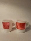 Coffee Mug Cups Fire King Anchor Hocking Vintage Red Gingham Plaid Stackable (2)