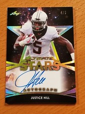 2019 Leaf Ultimate Future Stars Auto Gold Justice Hill Ravens Rookie RB #'d 4/5