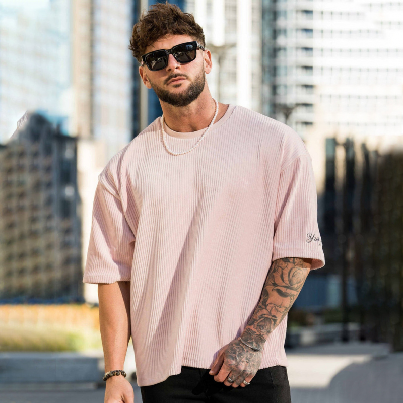 Men's Trend Loose Solid Color Crewneck Cotton Short Sleeve T-shirt Top