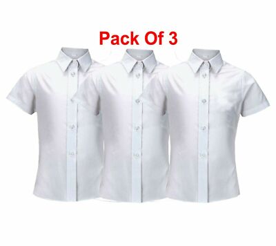 3er Pack Mädchen Shirt Bluse Top weiß Schuluniform Baumwollärmel 3-18 Jahre, 26-52 Zoll